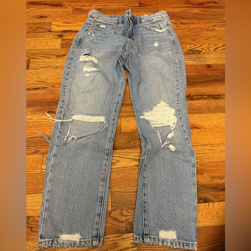 Garage Mom Distressed Light Blue Jeans - Picture 2 of 4